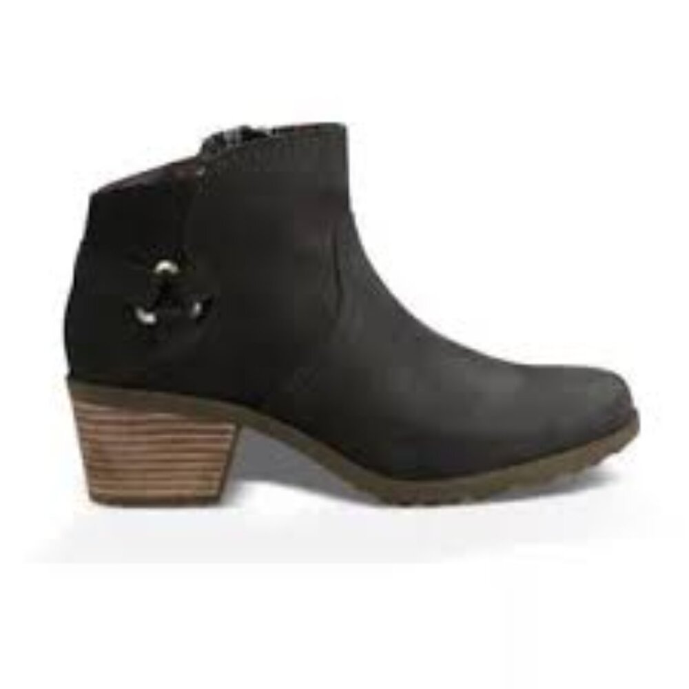 Teva Women's Black Foxy 1008317 Leather Block Heel Ankle Bootie Size 10